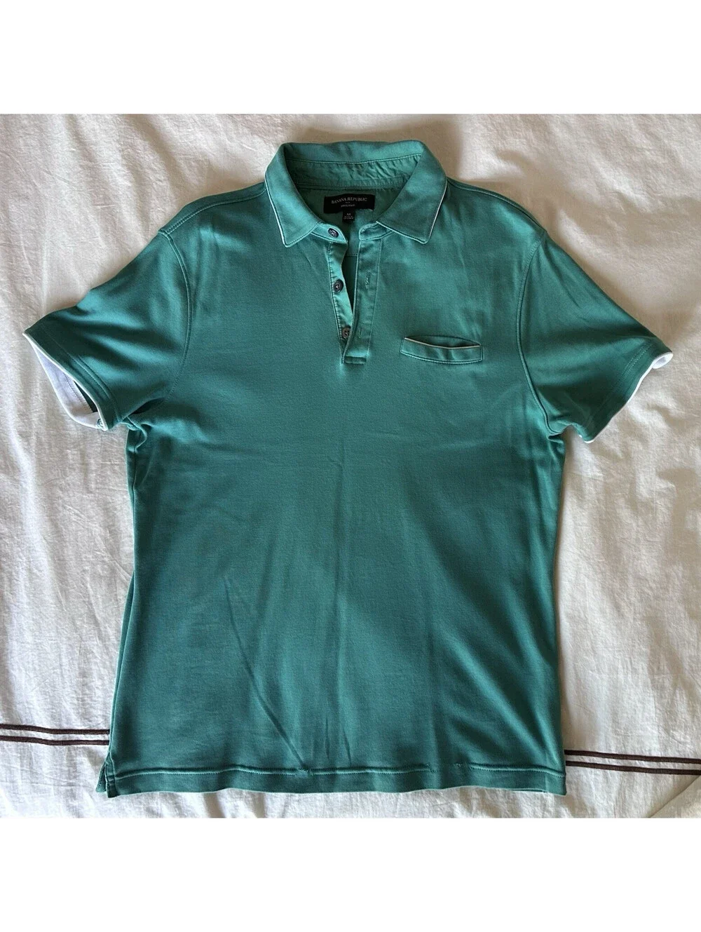 Men's Medium Banana Republic Polo Shirt Green Short Sleeve Pocket Dress Polo